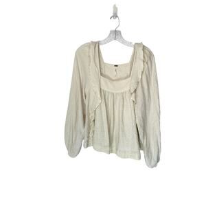 Free People White Ruffle Front Boho Square Neck Long Sleeve Blouse Size XS